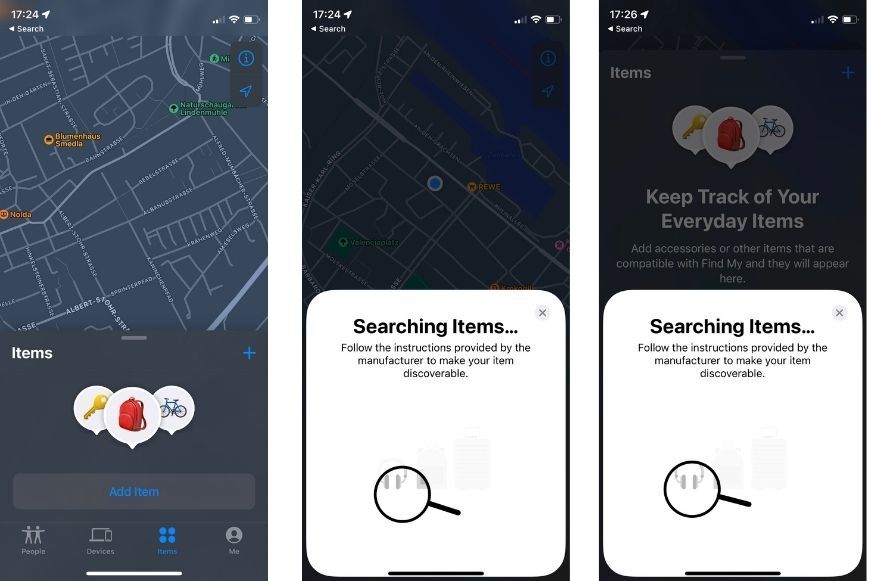 Man sieht die “Wo ist?”-App auf dem iPhone. 